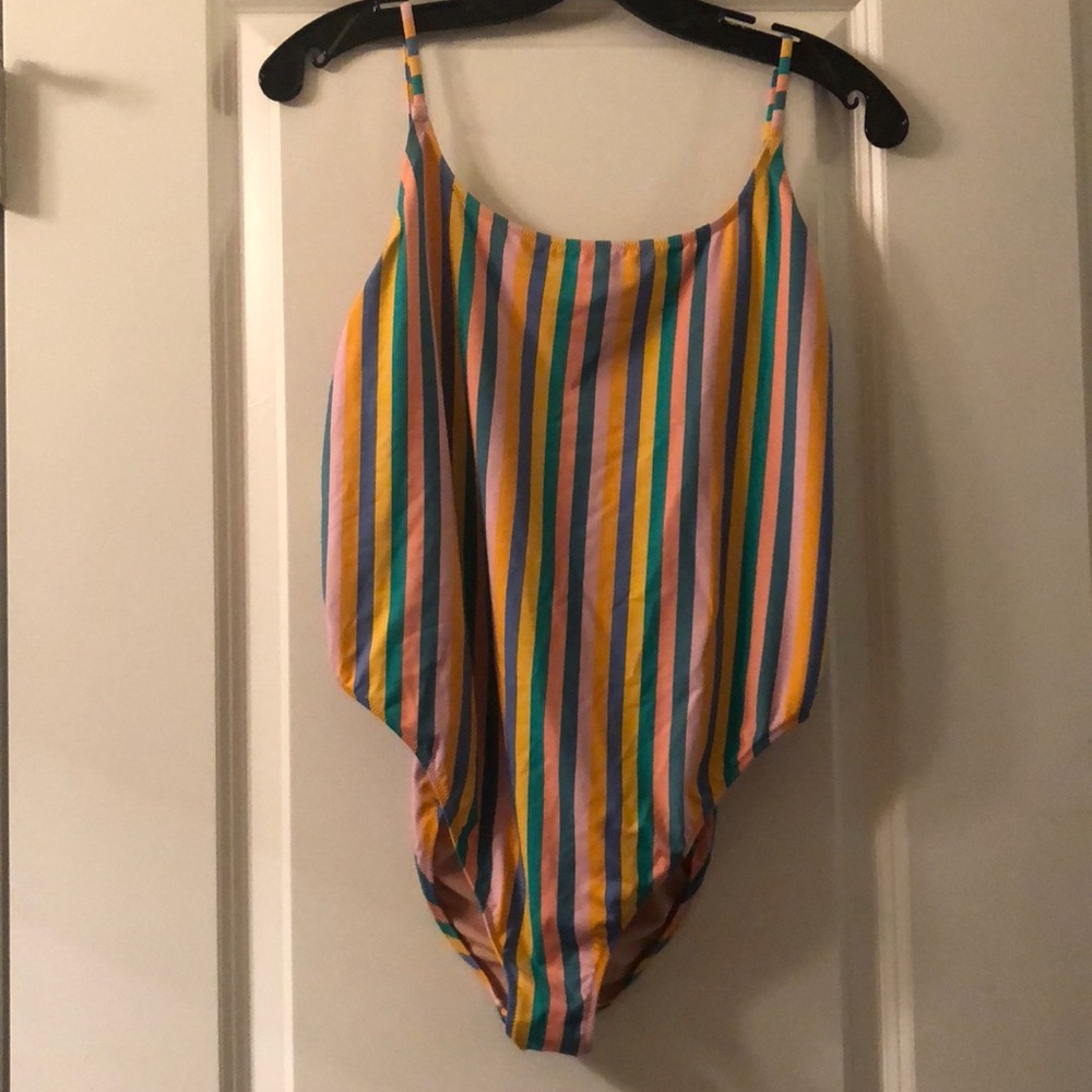 Striped one piece swimsuit. Size L. Worn once
